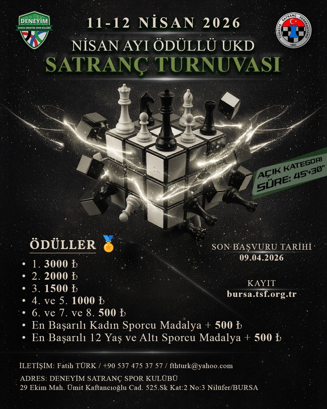 DENEYİM SATRANÇ NİSAN AYI ÖDÜLLÜ UKD SATRANÇ TURNUVASI